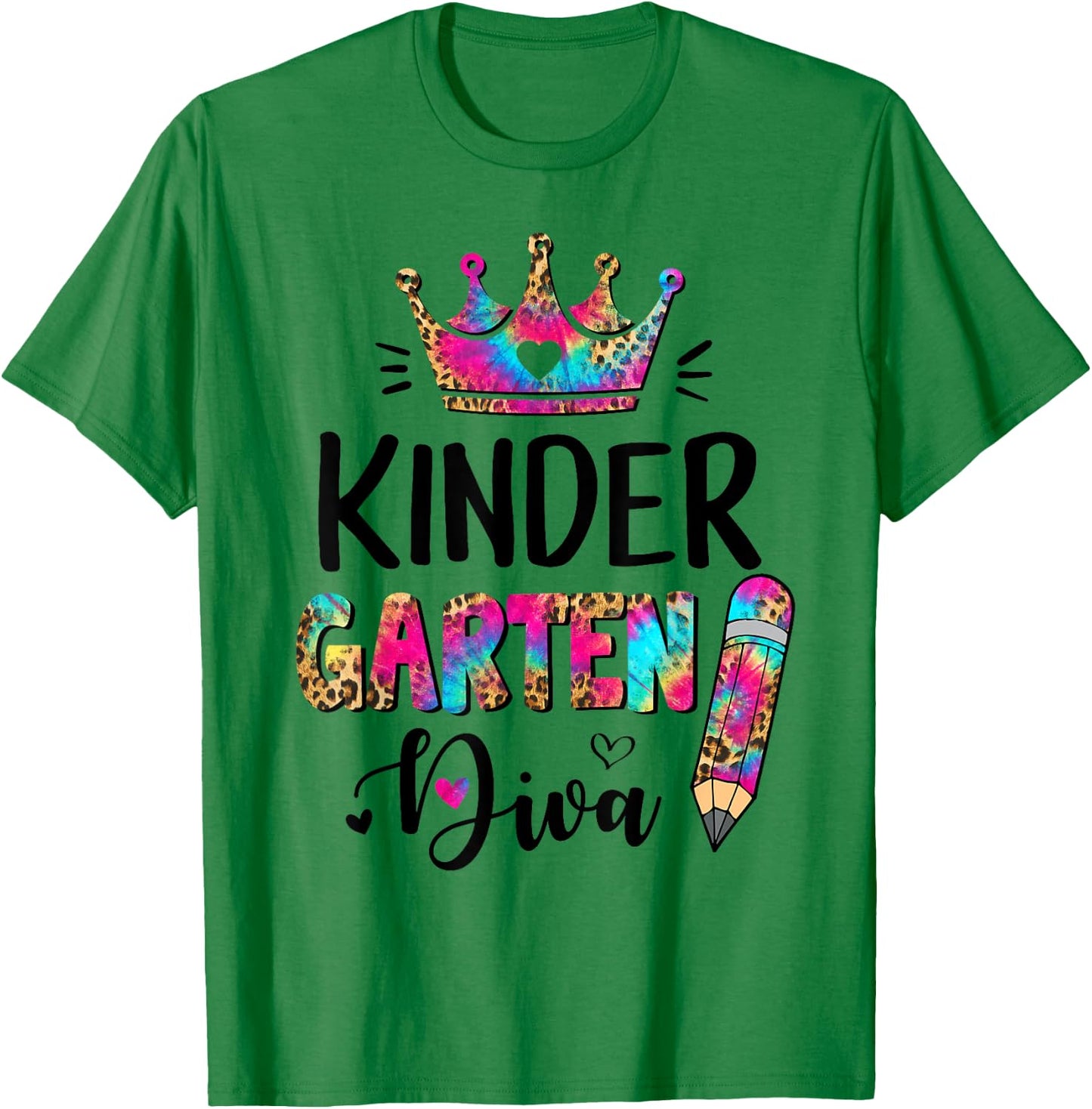 Crush Kindergarten Diva Leopard Tie Dye Back to School Kids T-Shirt - T-Shirt | Irish Green
