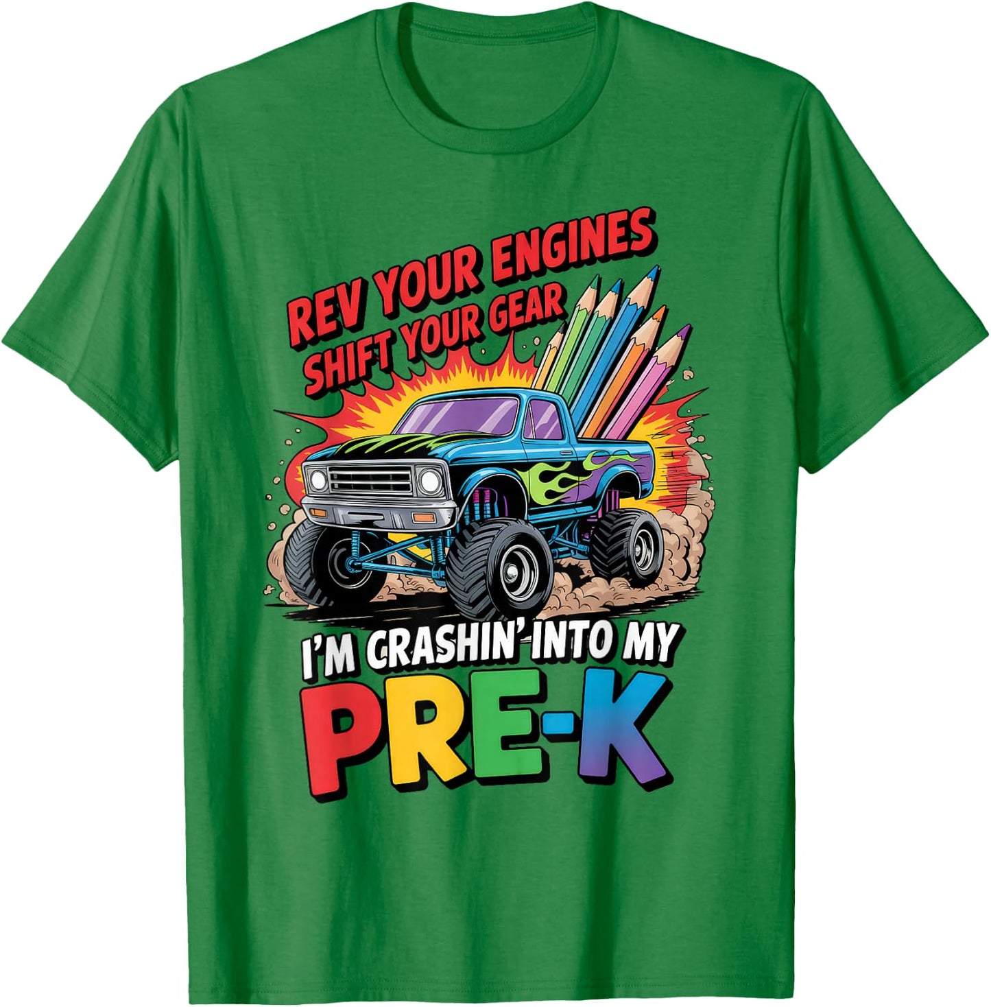 Back to School Pre-K Preschool Monster Truck First Day Boys T-Shirt - T-Shirt | Irish Green