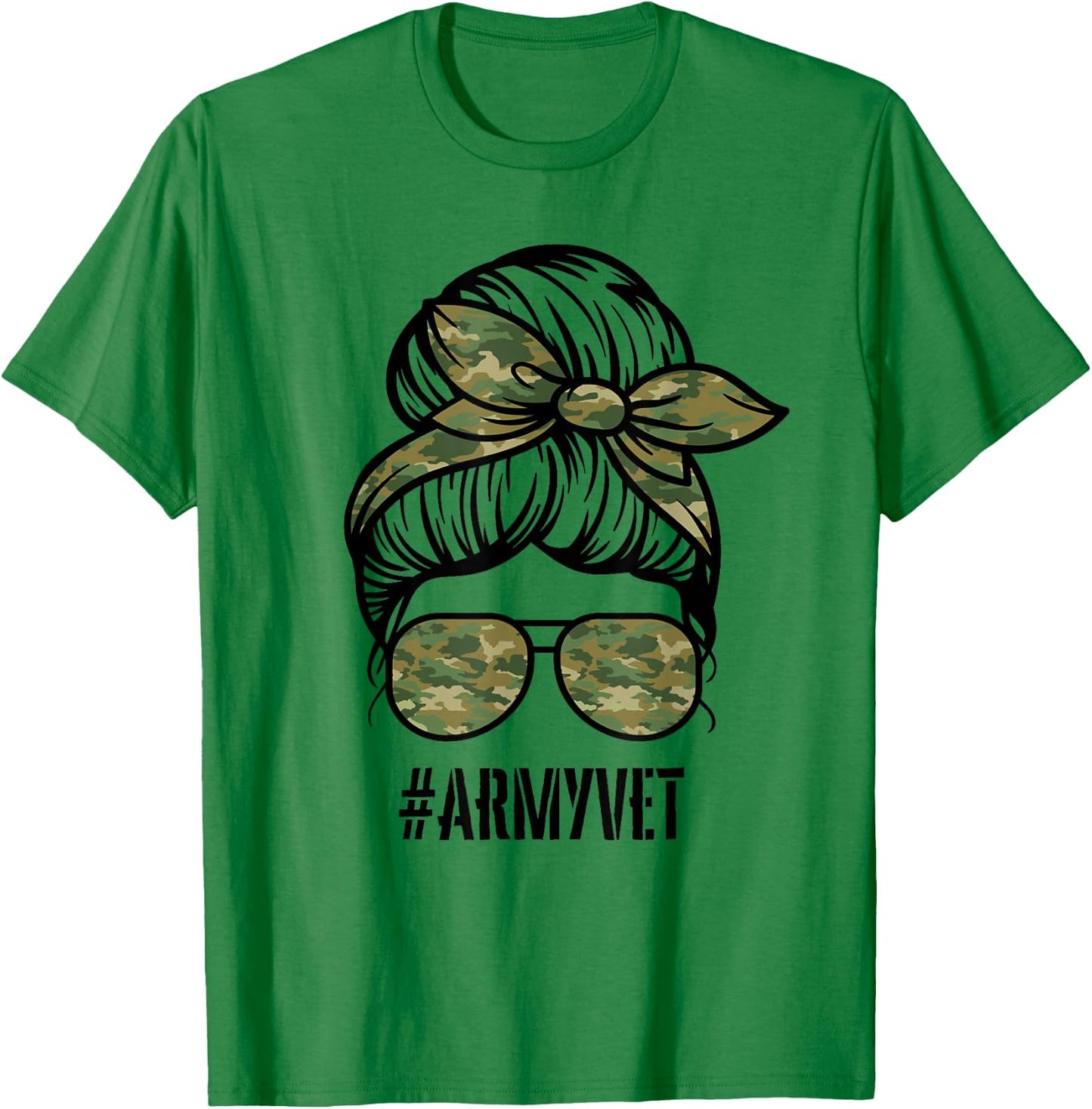 Army Vet Armyvet messy bun camouflage women's Veteran T-Shirt - T-Shirt | Irish Green