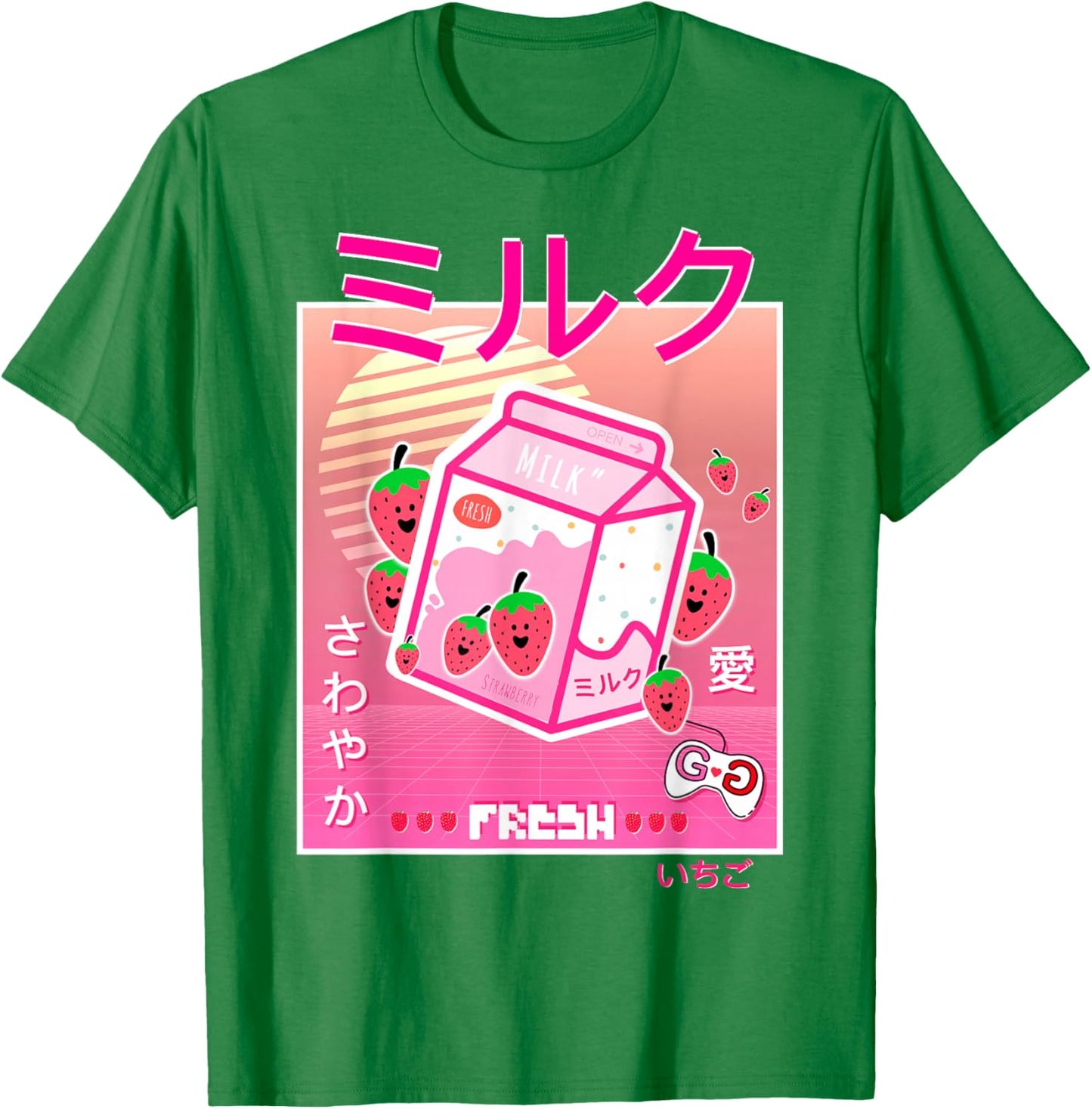 Strawberry Milk Carton Kawaii Pink Aesthetic Otaku Japanese T-Shirt - T-Shirt | Irish Green