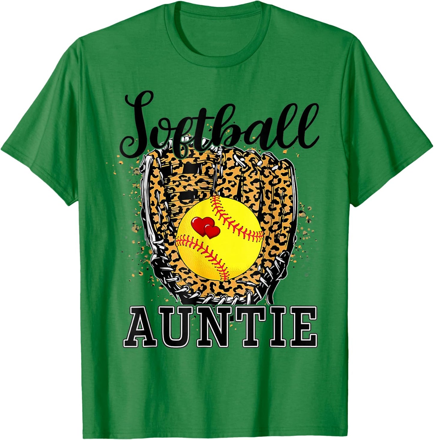 Softball Auntie Leopard Game Day Aunt Mother T-Shirt - T-Shirt | Irish Green