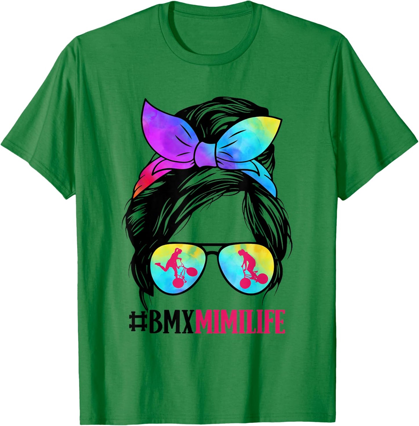BMX Mimi Life Messy Bun Hair Glasses Grandma T-Shirt - T-Shirt | Irish Green