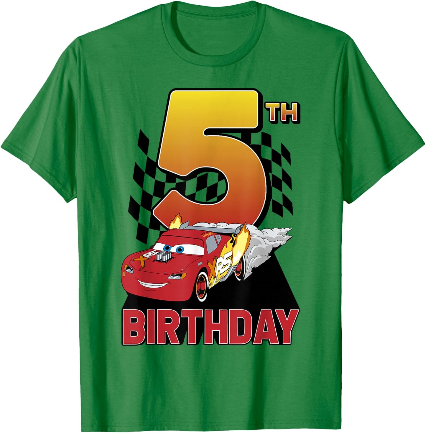 Disney Pixar Cars Lightning McQueen 5th Birthday Peel Out Small T-Shirt - T-Shirt | Irish Green