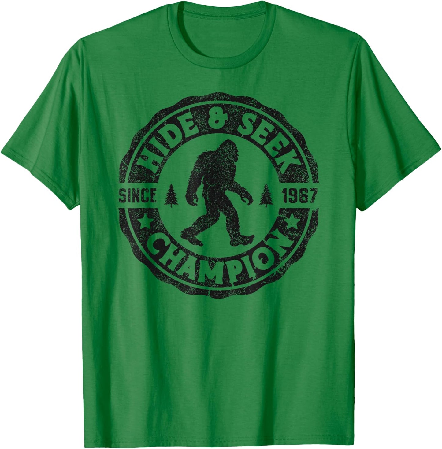 Bigfoot Hide And Seek Champion Funny Sasquatch Retro Vintage T-Shirt - T-Shirt | Irish Green