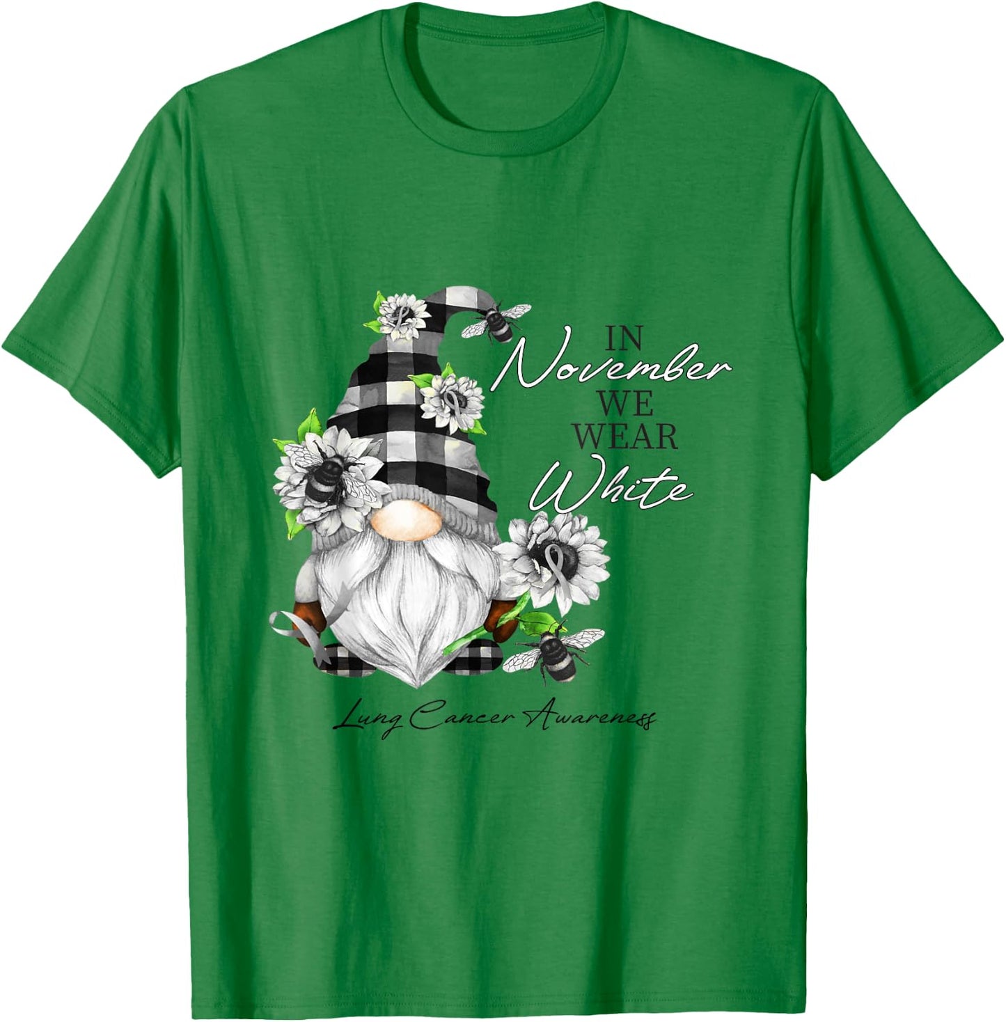 In November We Wear White for Lung Cancer Awareness Gnome T-Shirt - T-Shirt | Irish Green