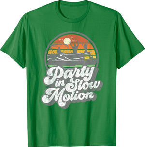 Party In Slow Motion Retro Funny Pontoon Boat Boating Gift T-Shirt - T-Shirt | Irish Green