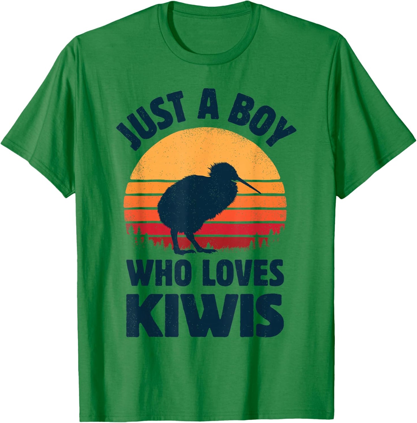 Kiwi Just A Boy Who Loves Kiwis Bird Retro Vintage Sunset T-Shirt - T-Shirt | Irish Green