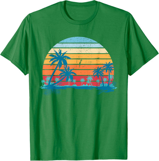 Sunset Beach Palms Summer Vibes Retro Tropical Summer Men Women Girls Kids T-Shirt - T-Shirt | Irish Green