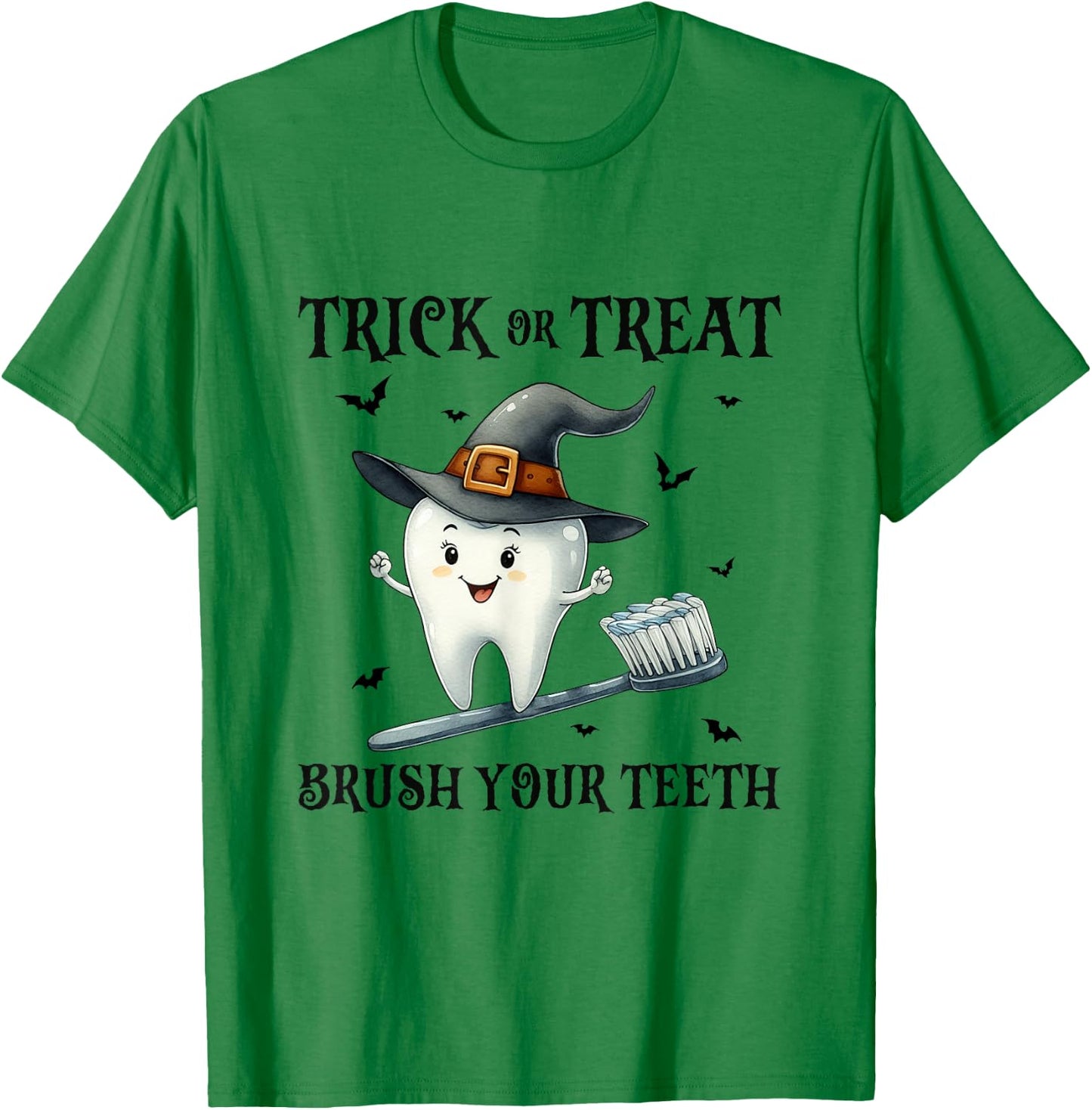 Trick Or Treat Brush Your Teeth Retro Witch Funny Halloween T-Shirt - T-Shirt | Irish Green