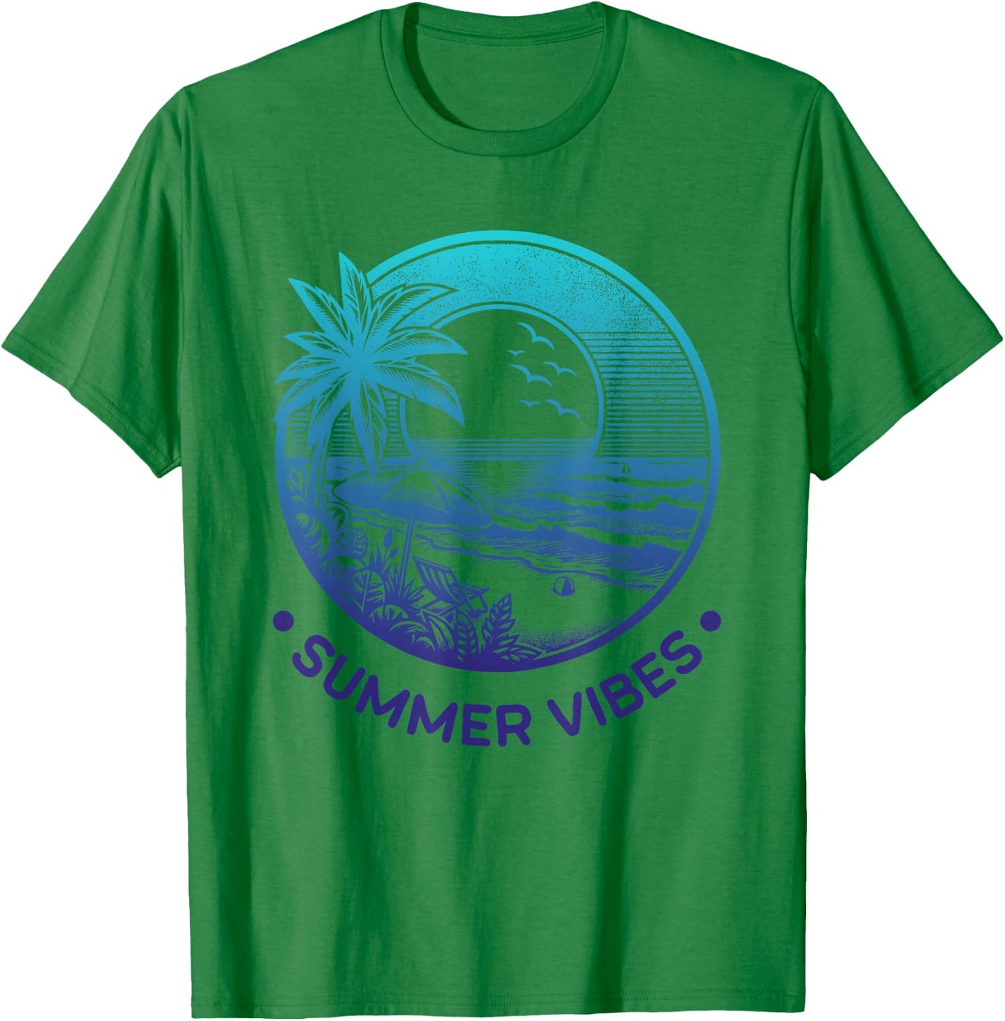 Summer Vibes Tropical Retro Beach Sunset Palm Trees T-Shirt - T-Shirt | Irish Green