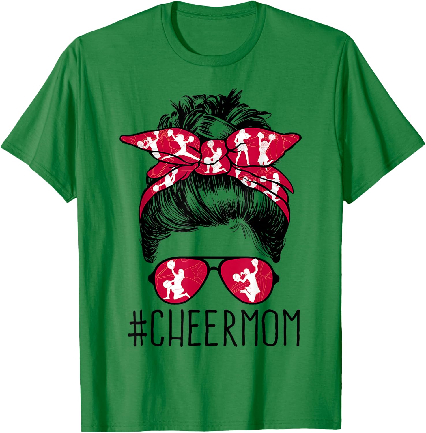 Cheer Mom Cheerleader Mama Life Messy Bun Mother's Day T-Shirt - T-Shirt | Irish Green