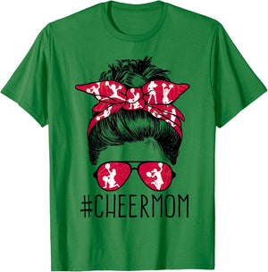 Cheer Mom Cheerleader Mama Life Messy Bun Mother's Day T-Shirt - T-Shirt | Irish Green