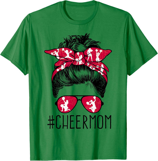 Cheer Mom Cheerleader Mama Life Messy Bun Mother's Day T-Shirt - T-Shirt | Irish Green