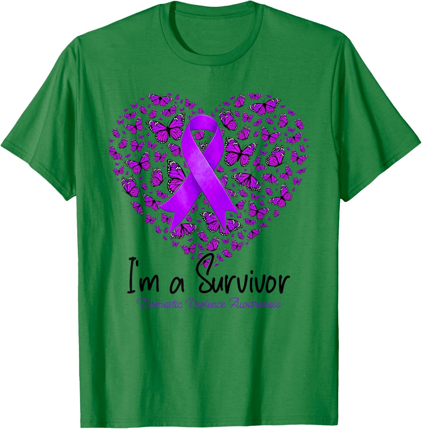 Purple Butterfly Heart I'm A Survivor Domestic Violence T-Shirt - T-Shirt | Irish Green