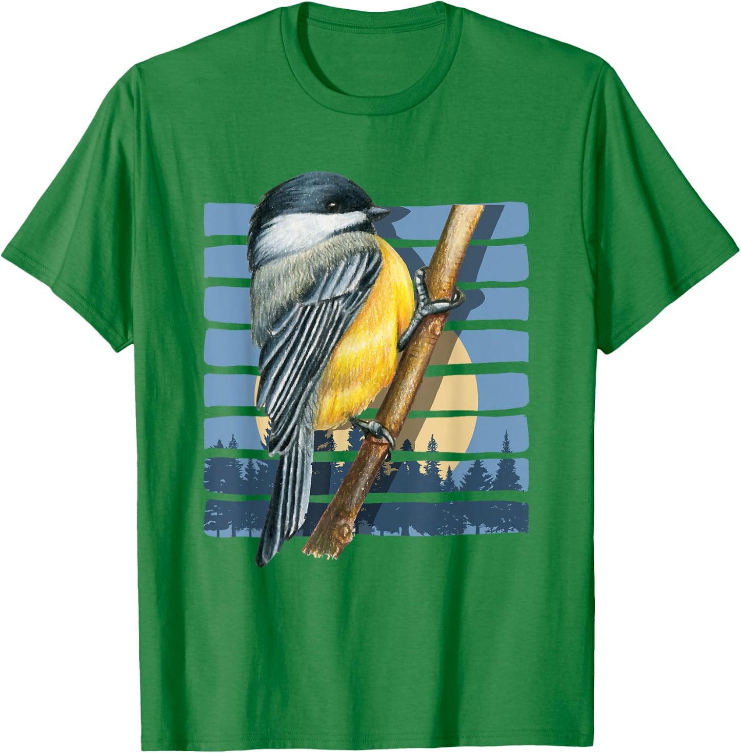 Moon Forest Bird Watching Nature Animal Retro Chickadee T-Shirt - T-Shirt | Irish Green
