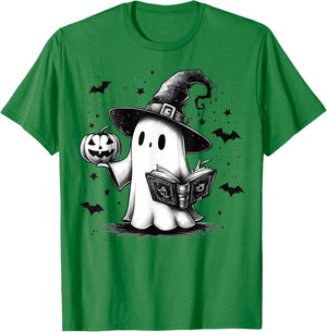 Bookish Ghost Witch Hat Reading Book Nerd Bookworm Literary T-Shirt - T-Shirt | Irish Green