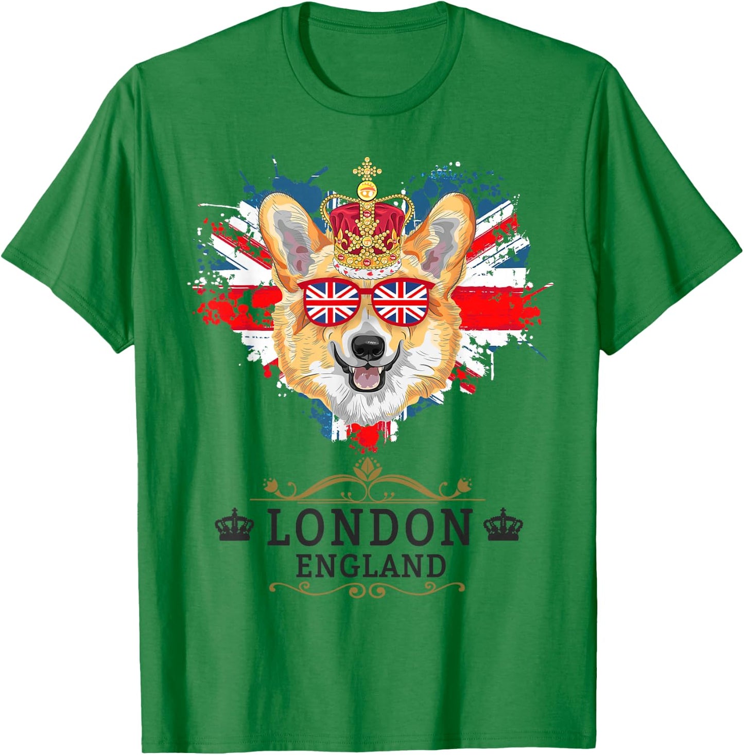 London Idea For Kids With Union Jack UK Flag & Corgi T-Shirt - T-Shirt | Irish Green