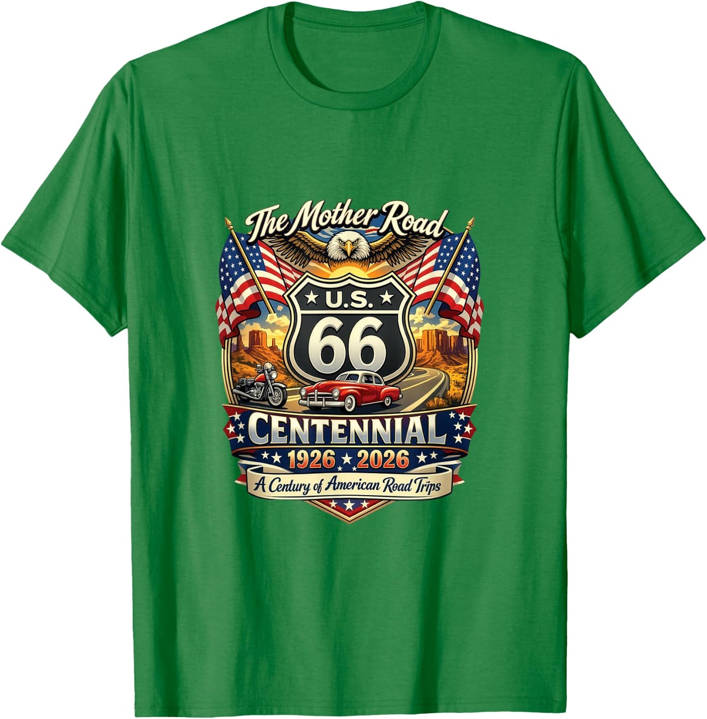 Vintage Highway 66 100 Year Anniversary Centennial Souvenir T-Shirt - T-Shirt | Irish Green