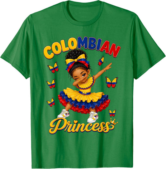 Colombia Princess Dabbing Colombian Flag Roots Girls Kids T-Shirt - T-Shirt | Irish Green