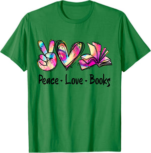 Peace Love Books Librarian Teacher Life Book Library Tie Dye T-Shirt - T-Shirt | Irish Green