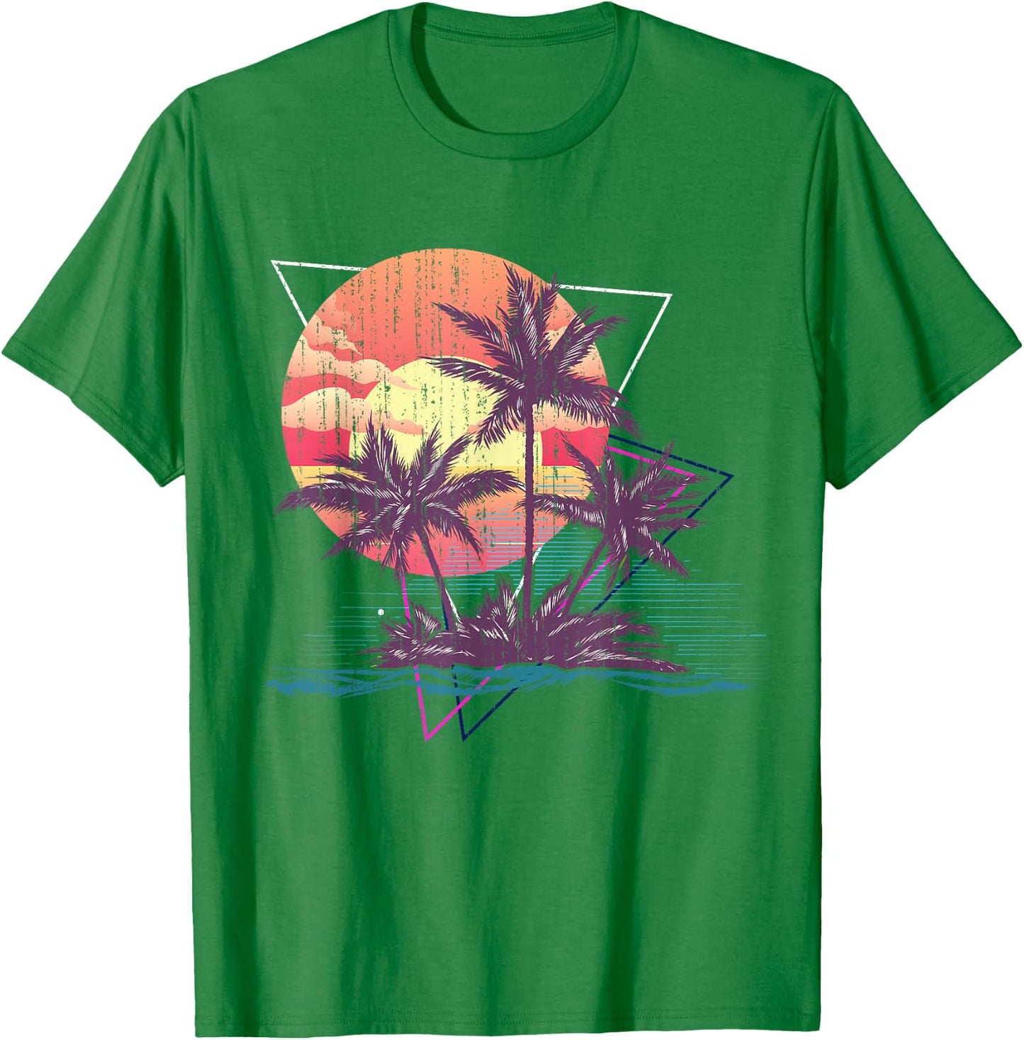 Retro Palm Trees Beach Sunset Tropical Summer Women Girls Kids T-Shirt - T-Shirt | Irish Green