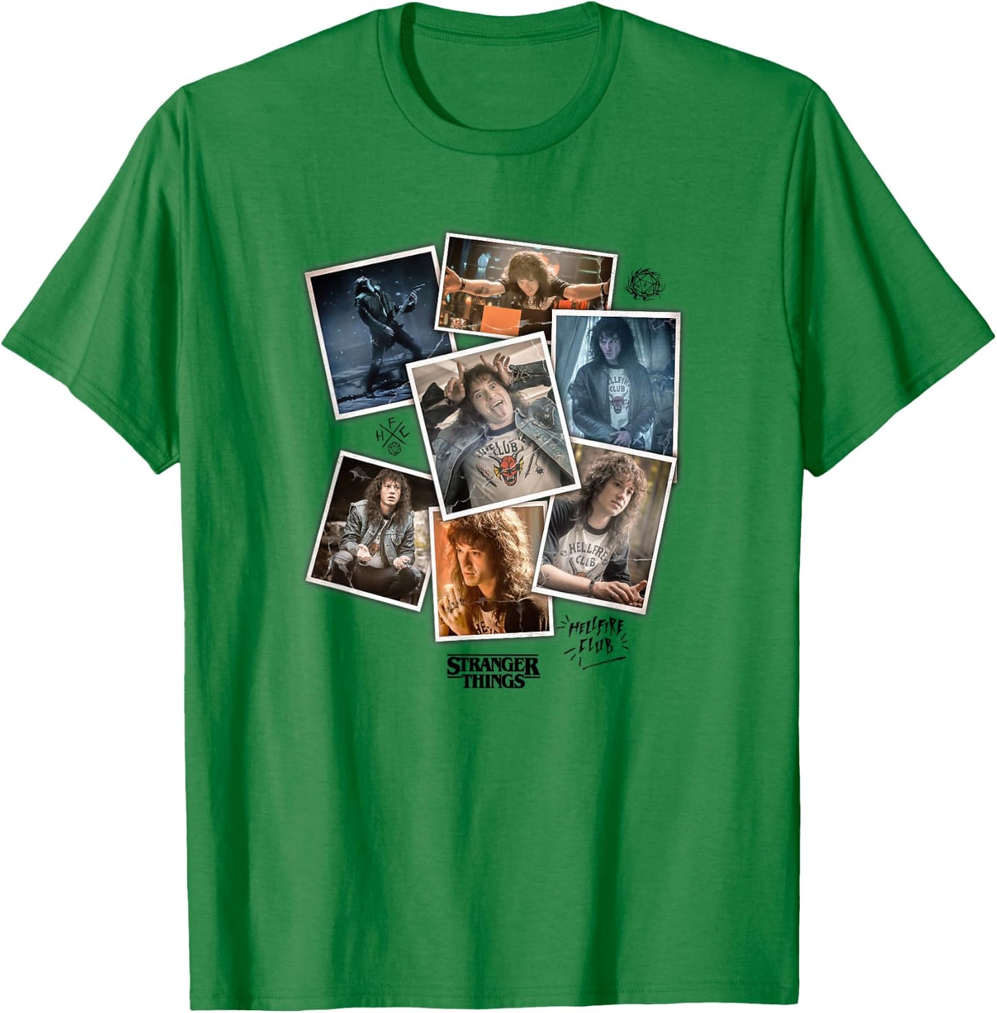 Stranger Things 4 Eddie Munson Scrapbook Photos T-Shirt - T-Shirt | Irish Green