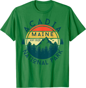 Acadia National Park Maine Mountains Nature Hiking Retro T-Shirt - T-Shirt | Irish Green