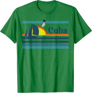 Cuba - Travel Beach Retro 70s 80s Sailing Boat Sunset Surf Men Women Kids T-Shirt - T-Shirt | Irish Green