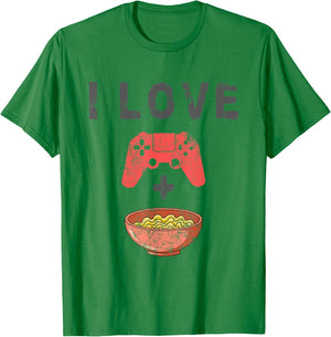 I Love Ramen and Gaming Funny Retro Noodles Gamer Small T-Shirt - T-Shirt | Irish Green