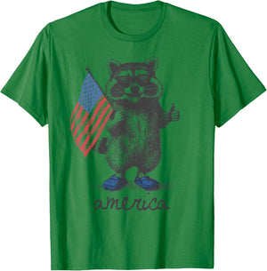 American Funny Patriotic Raccoon 250 Years 4th of July T-Shirt - T-Shirt | Irish Green