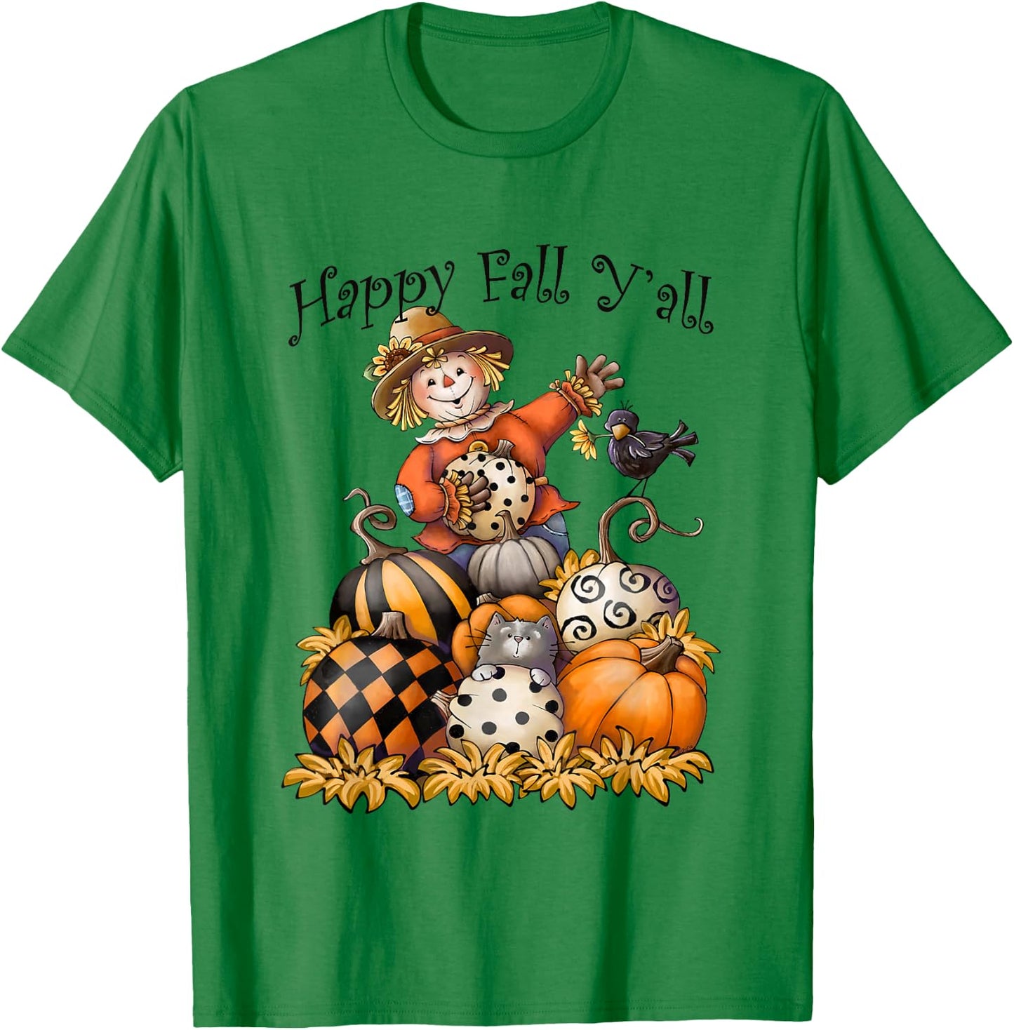 Scarecrow Happy Fall Y'all Pumpkin Thanksgiving Halloween T-Shirt - T-Shirt | Irish Green