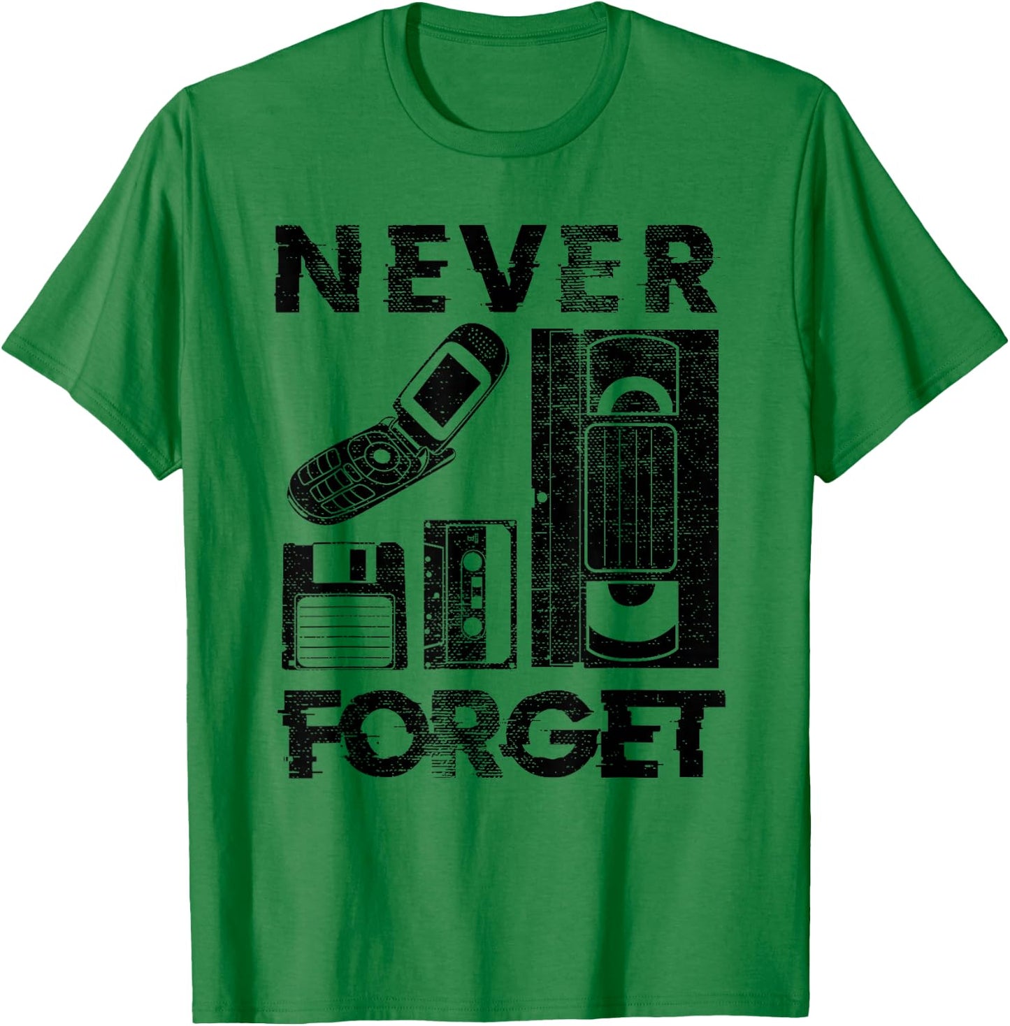 Never Forget The 90's Floppy Disk Flip Phones VHS Cassette T-Shirt - T-Shirt | Irish Green