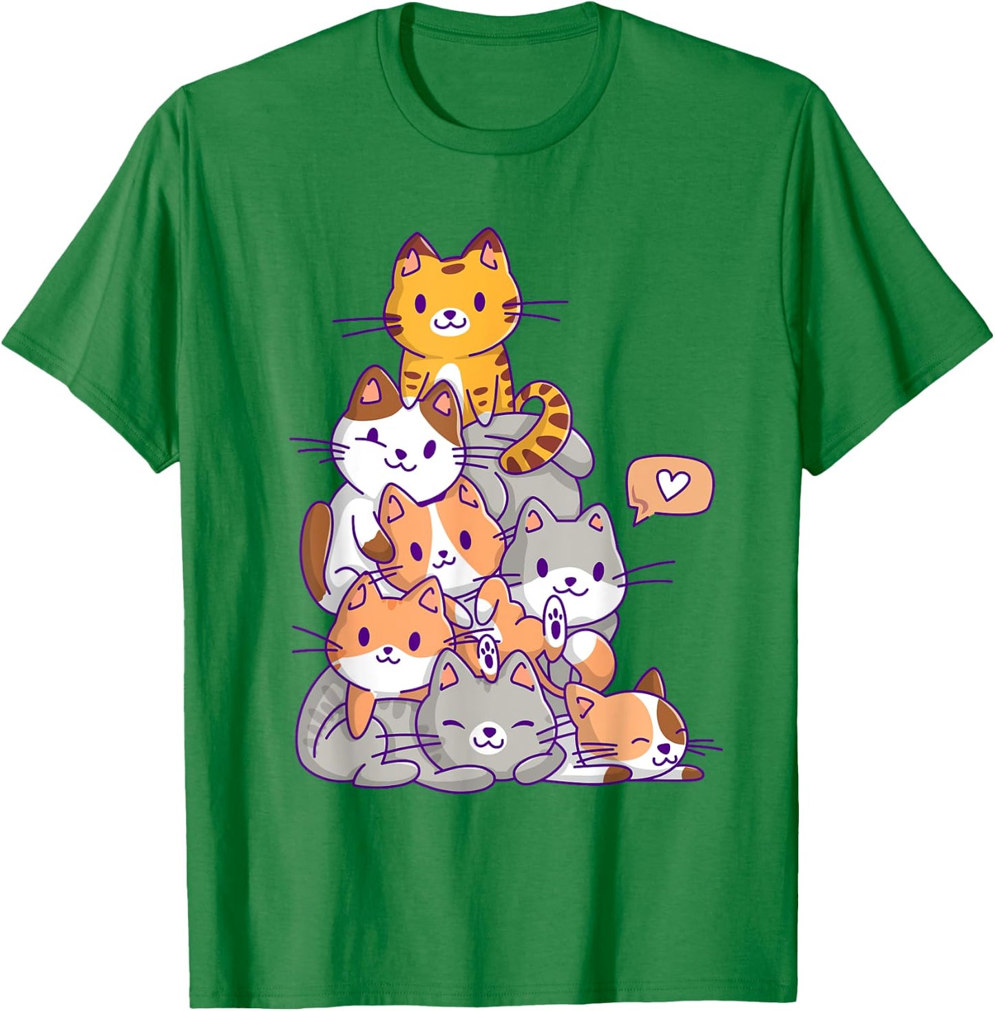 Cute Kawaii Cat Kitty Meowtain Cats Pile Chibi Women Girls T-Shirt - T-Shirt | Irish Green