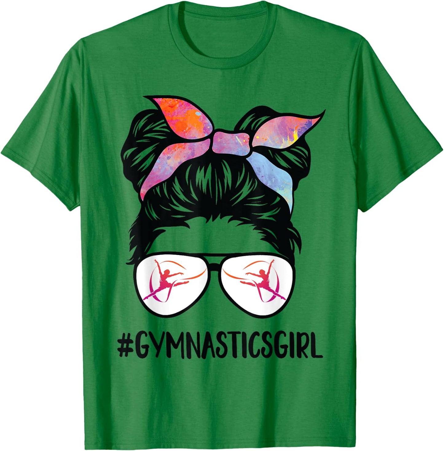 Gymnastics girl Messy Bun Hair glasses Gymnast Daughter her T-Shirt - T-Shirt | Irish Green