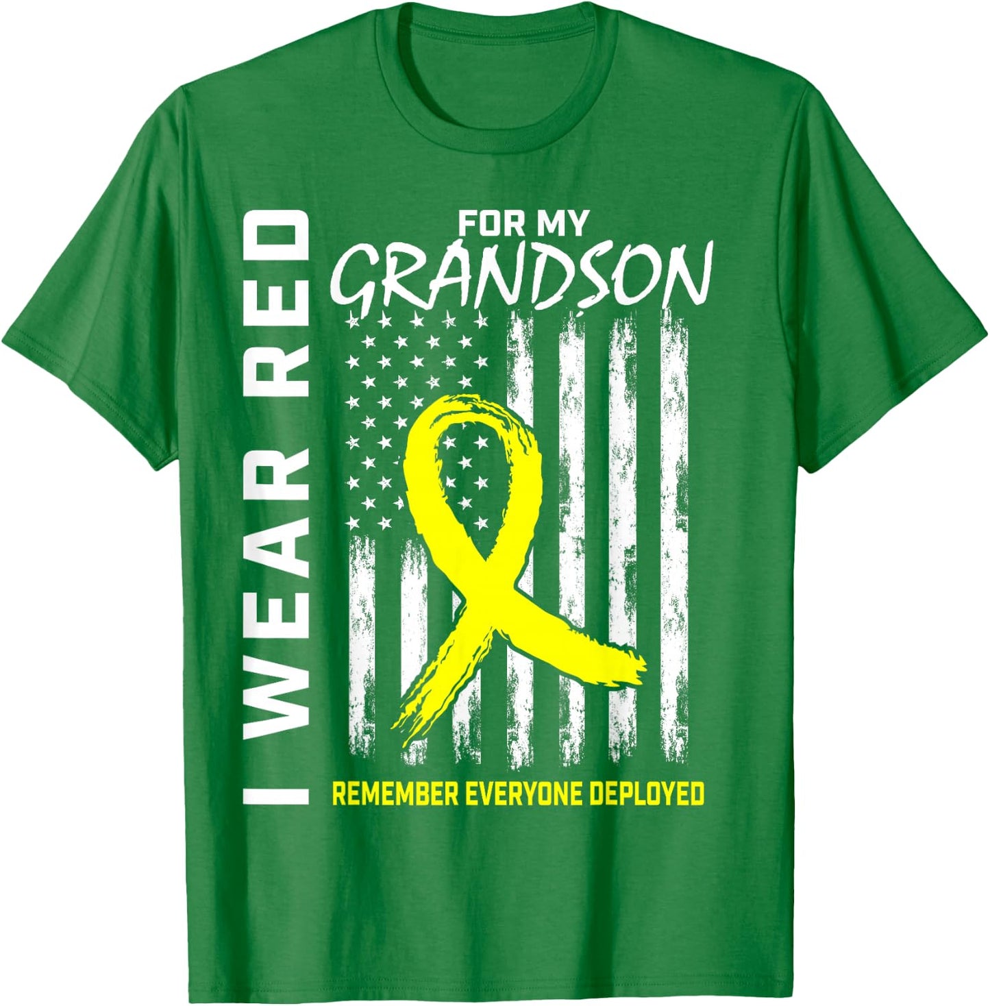 I Wear Red Grandson Yellow Ribbon Military Support USA Flag Men T-Shirt - T-Shirt | Irish Green