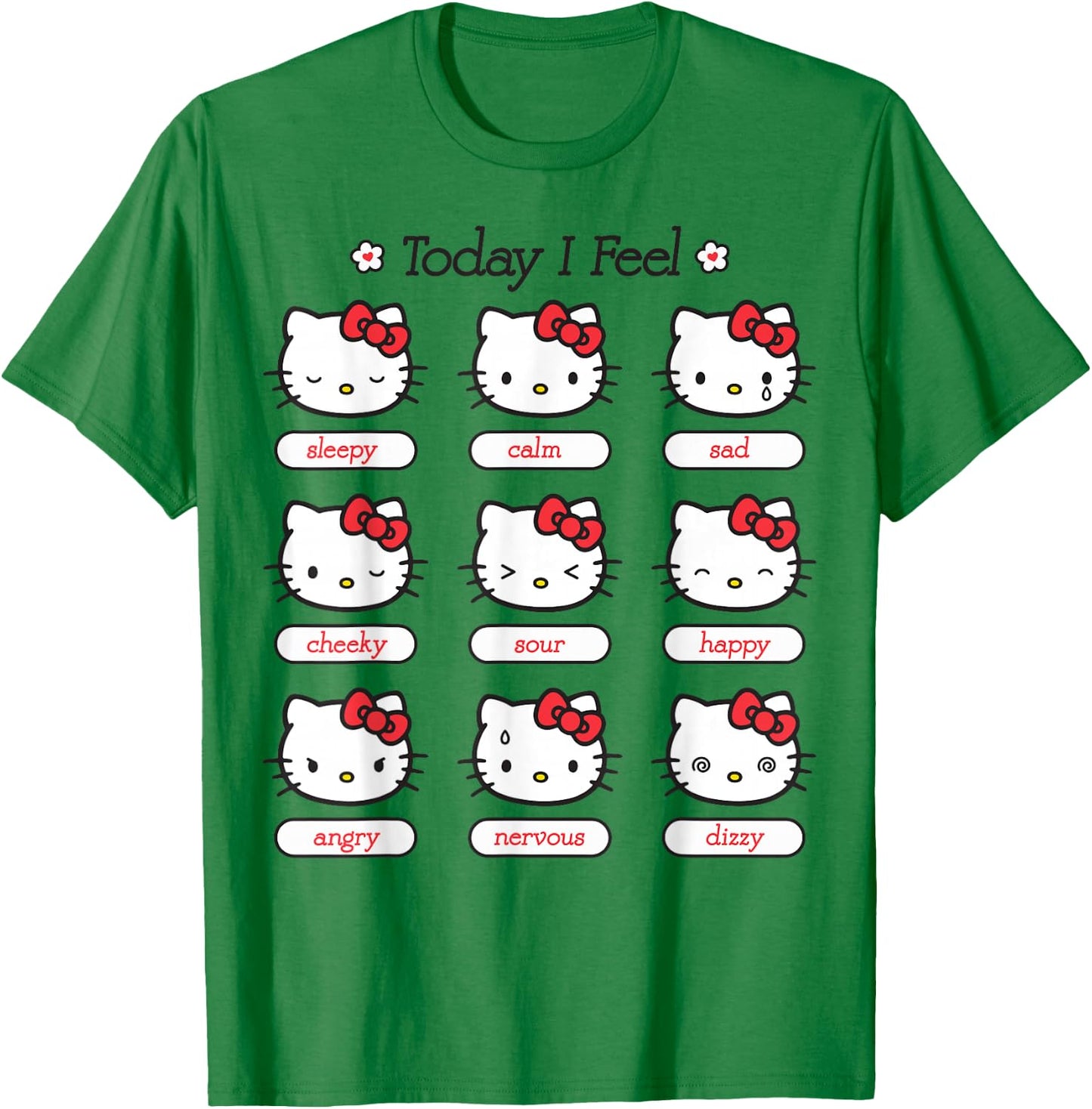 Hello Kitty Today I Feel Hello Kitty Mood Chart Sleepy Happy T-Shirt - T-Shirt | Irish Green