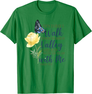 Christian Bible Verse Quote Butterfly Rose Flower Psalm 23:4 T-Shirt - T-Shirt | Irish Green
