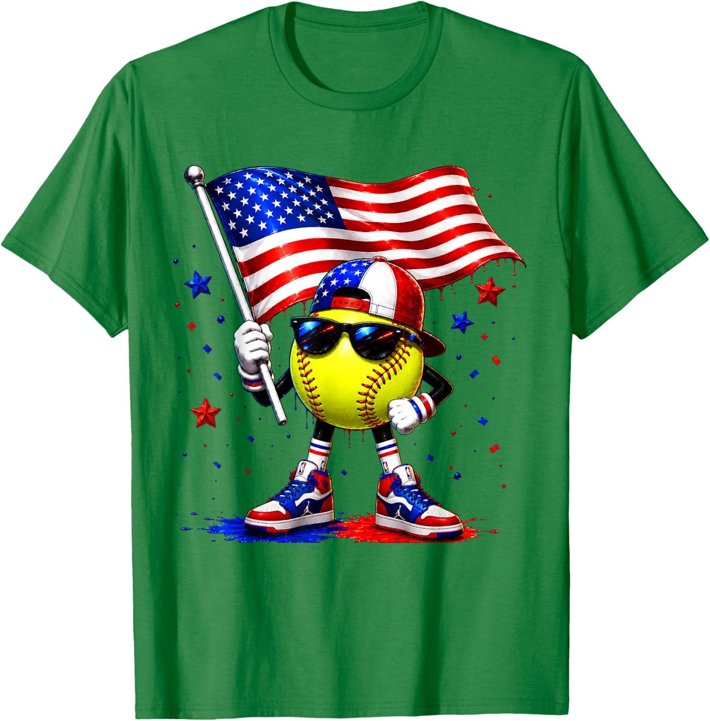 Patriotic Softball Cream Drip USA Flag 4th of July Boys Kids T-Shirt - T-Shirt | Irish Green