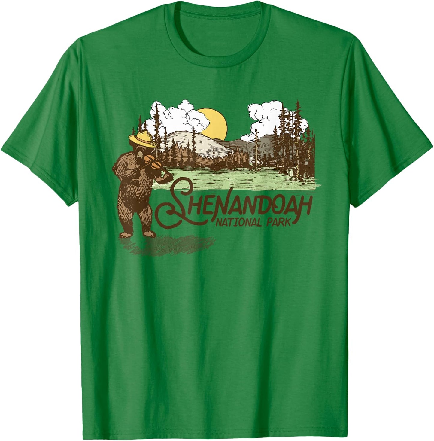 Shenandoah National Park Vintage Bear & Fiddle Funny Violin T-Shirt - T-Shirt | Irish Green