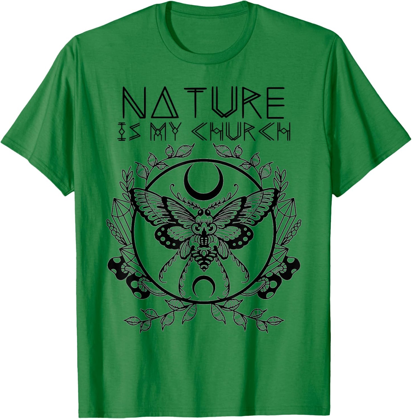 Nature Is My Church Moon Moth Witchcraft Wiccan Witch T-Shirt - T-Shirt | Irish Green