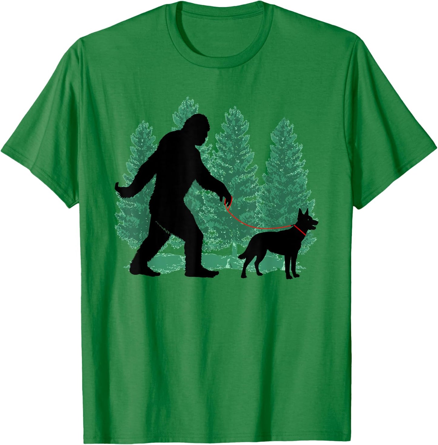 Funny Bigfoot Walking An Australian Kelpie Dog Lovers Owner Men Women Girls Kids T-Shirt - T-Shirt | Irish Green