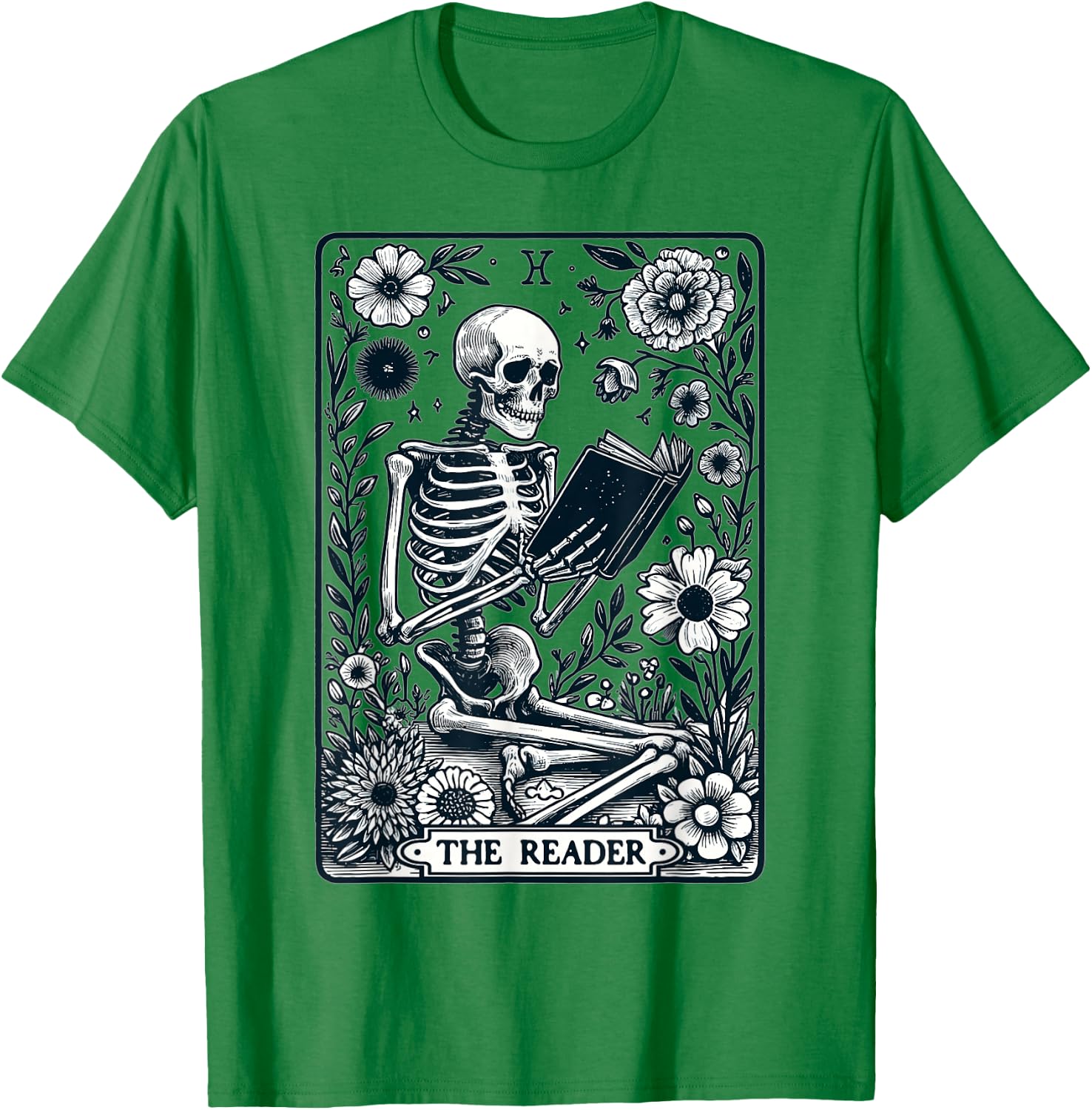 The Reader Skeleton Book Lover Tarot Card Reading Funny Book T-Shirt - T-Shirt | Irish Green