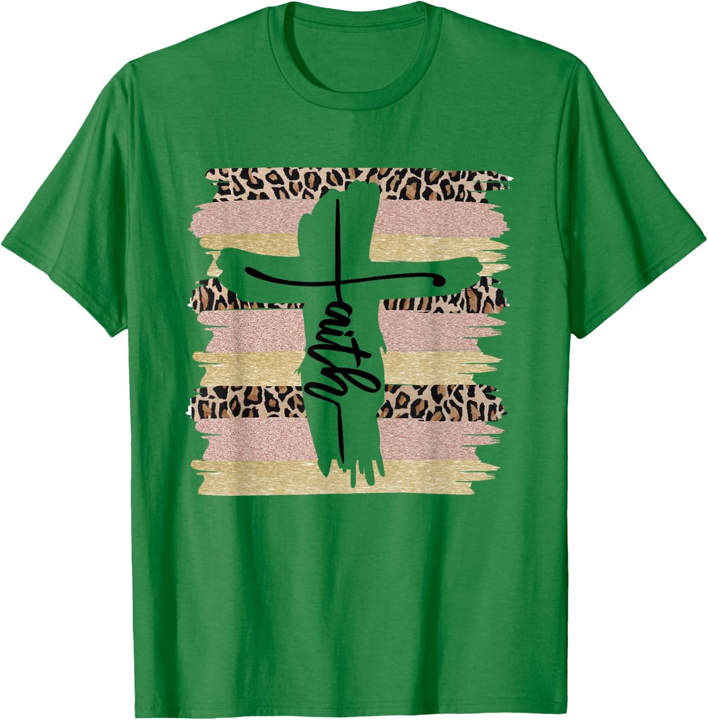 Christian Faith Leopard Cross Ombre Religious Cheetah T-Shirt - T-Shirt | Irish Green