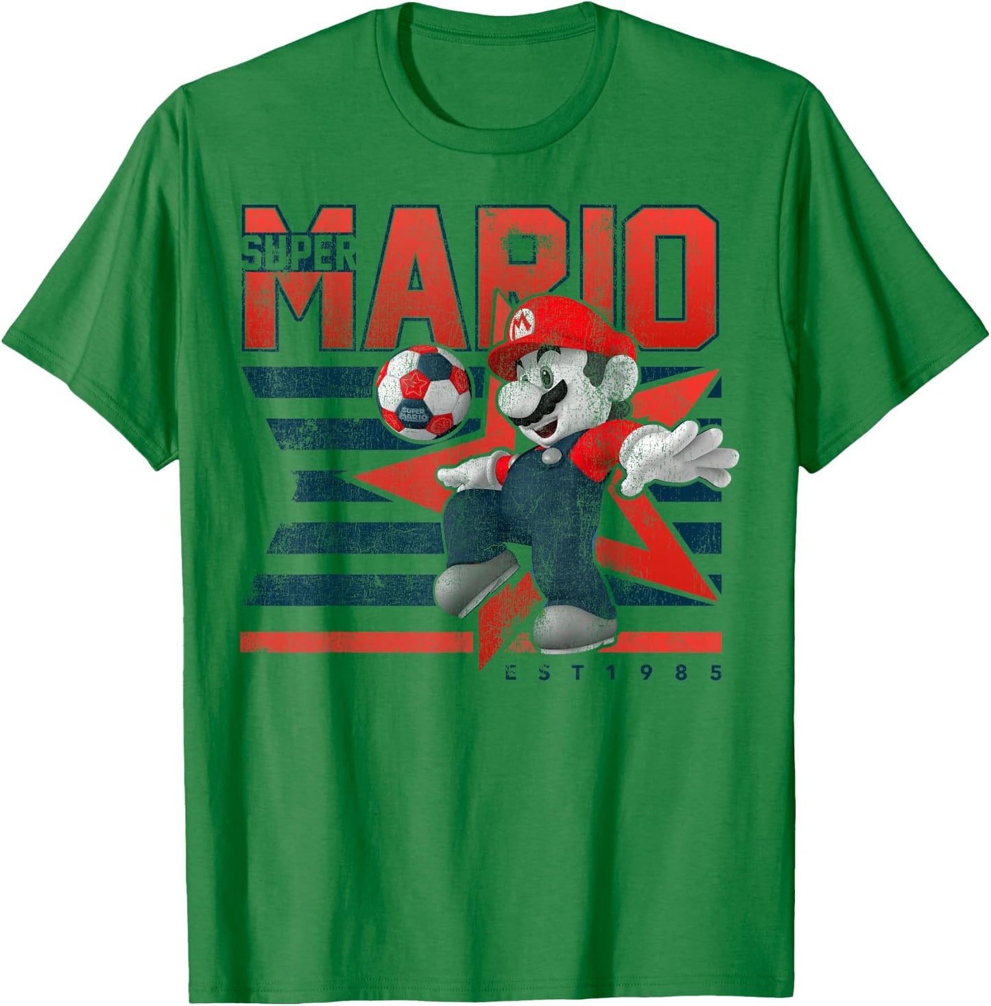 Super Mario Est. 1985 Red White & Blue Soccer Star Flag T-Shirt - T-Shirt | Irish Green