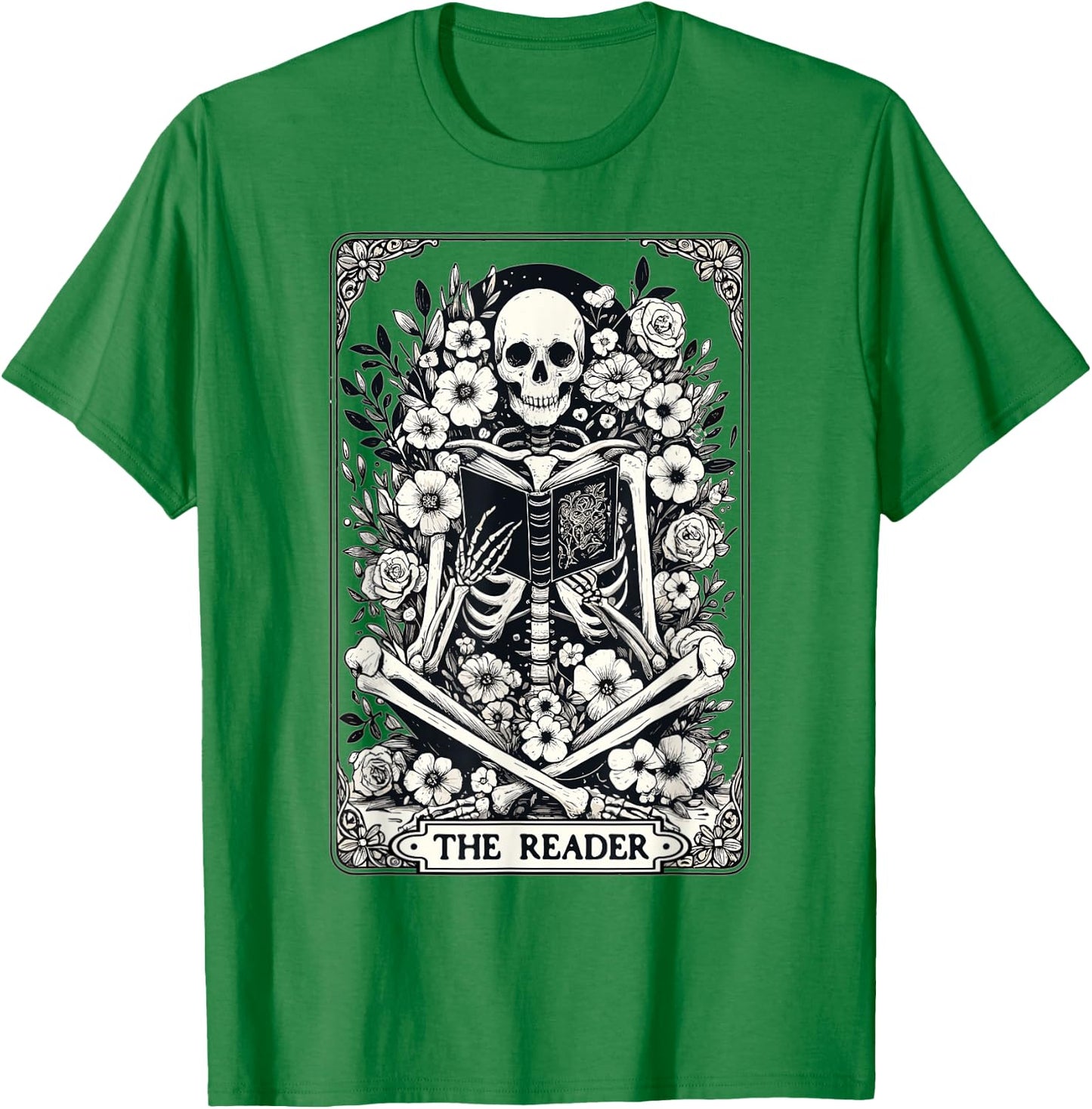 Skeleton Reading Book The Reader Tarot Card Funny Book T-Shirt - T-Shirt | Irish Green