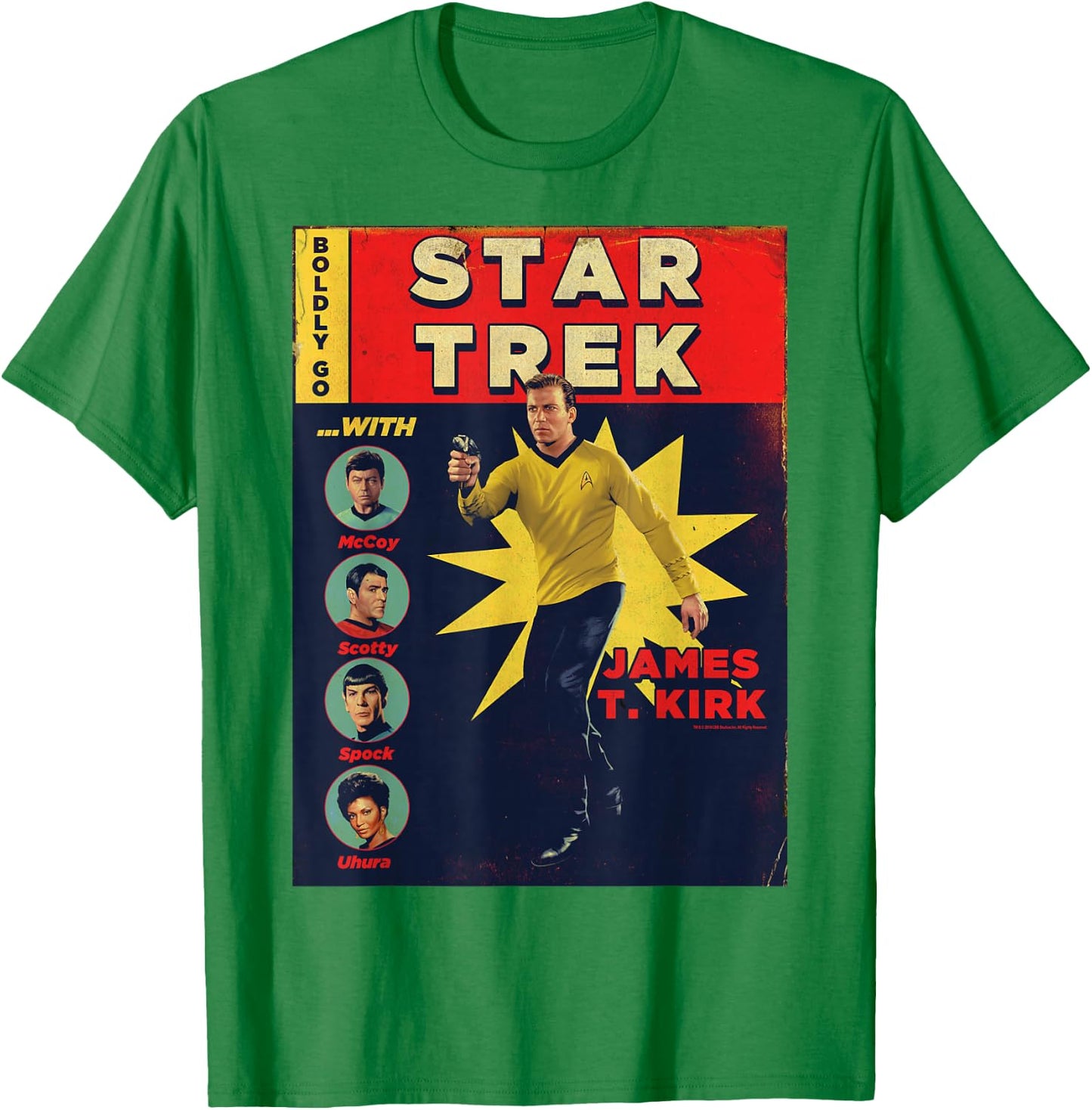 Star Trek Original Series James Kirk Comic T-Shirt - T-Shirt | Irish Green