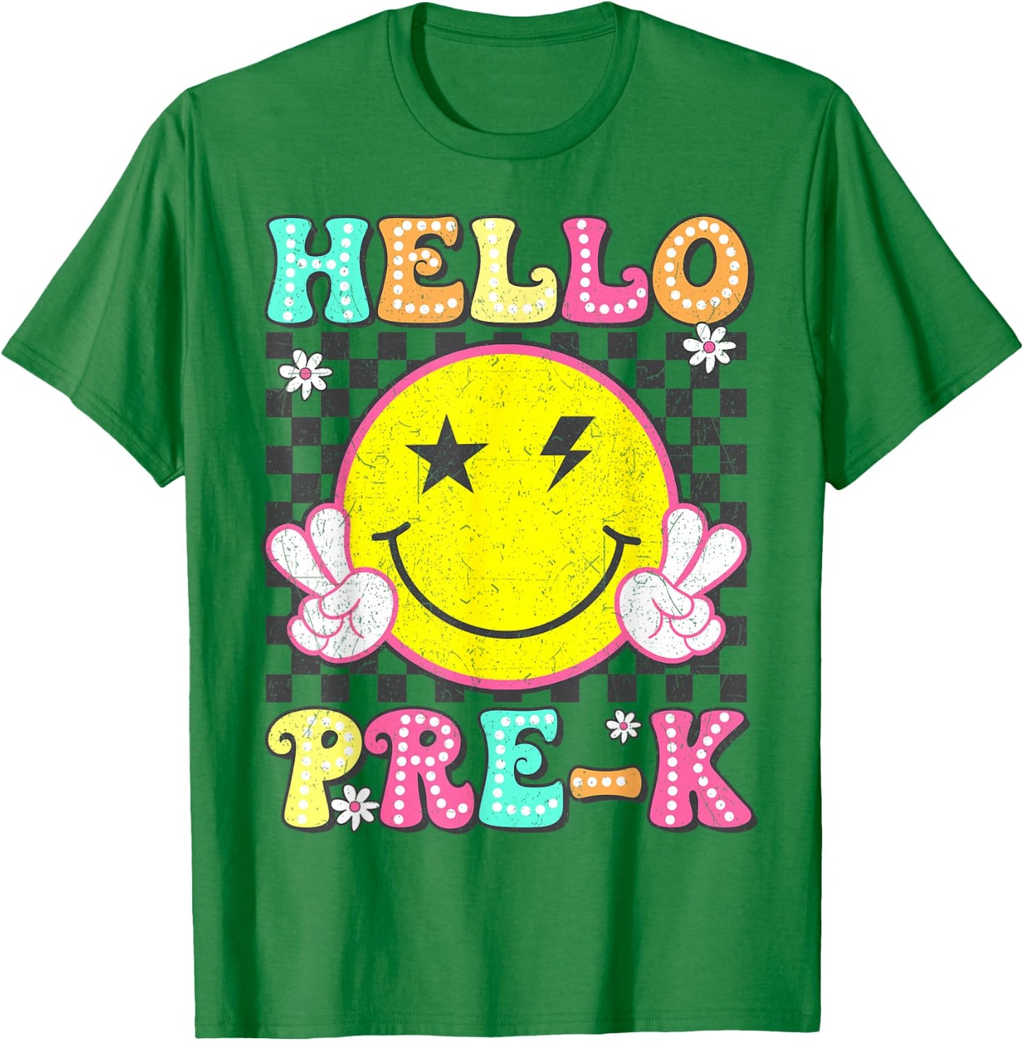 Hello Pre-K Teacher Kids Girl Back To School Prek Groovy T-Shirt - T-Shirt | Irish Green