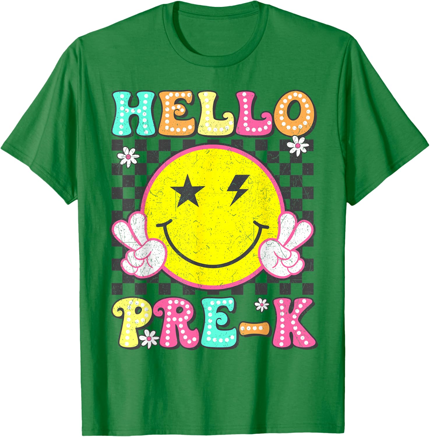 Hello Pre-K Teacher Kids Girl Back To School Prek Groovy T-Shirt - T-Shirt | Irish Green