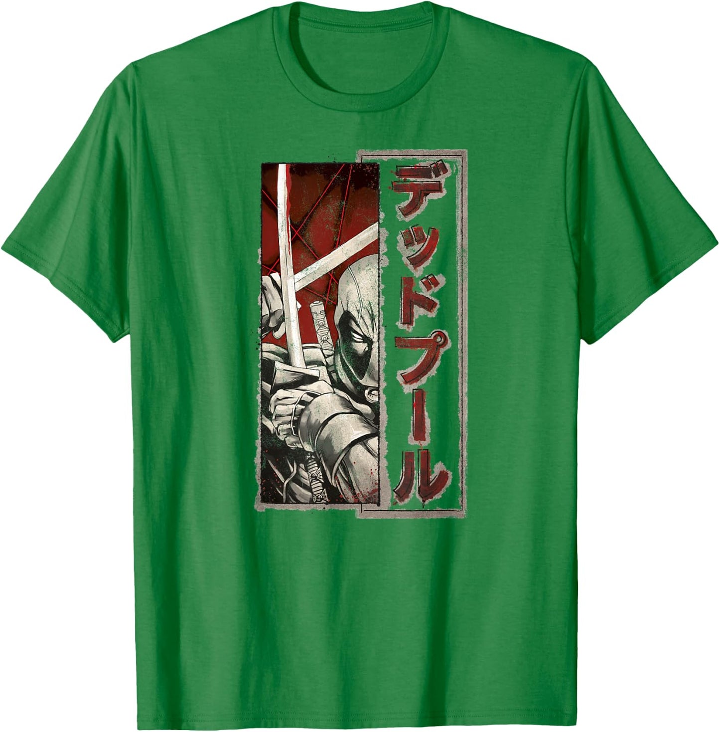 Marvel Deadpool Kanji Fighting Swords Graphic T-Shirt - T-Shirt | Irish Green
