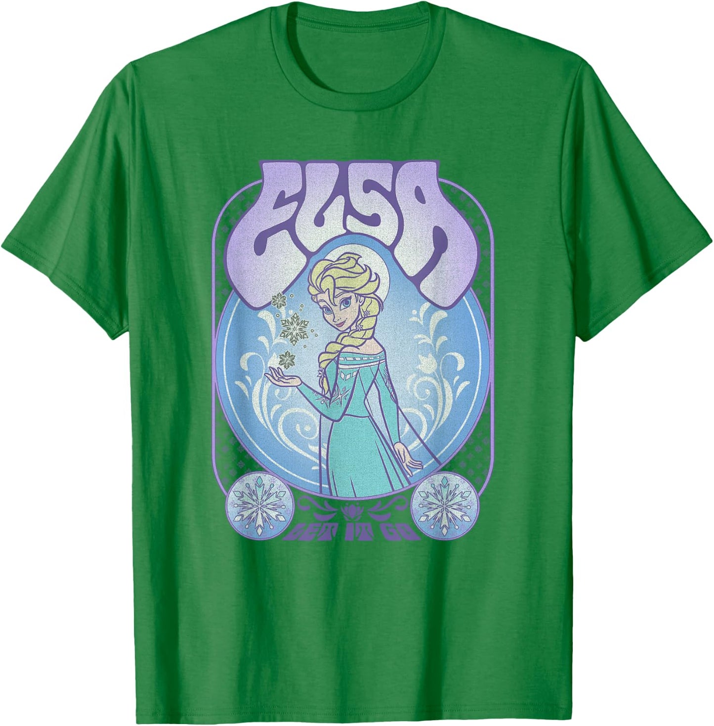Disney Frozen Elsa Let It Go Seventies Retro Poster T-Shirt - T-Shirt | Irish Green